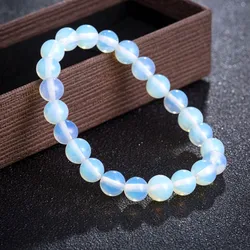 Fashion 8mm Round Crystal White Opal Moonstone Bracelet for Women Handmade Stretch Natural Stone Beaded Strand Bracelets Jewelry