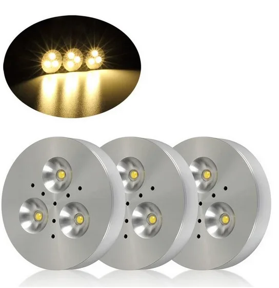 

Dimmable LED Puck Lights 3W DC12V led ceiling lamp Silvery shell 900lm 3000K Warm White/white Under Cabinet Lighting