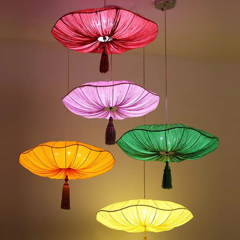 Red / green / yellow decorative Chinese cloth pendant lights lily lantern retro bedroom living room dining room pendant lamp