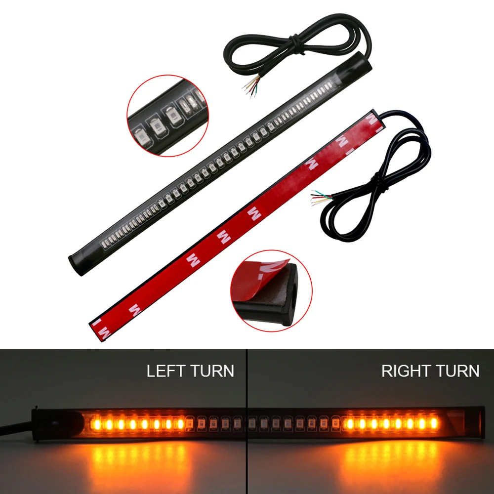 Flexible 48 LED Motorcycle Light 2835 3014 SMD Bar Strip Tail Turn Signal Tail Rear Brake Stop Bulb Lamp Brake Light Red 12V