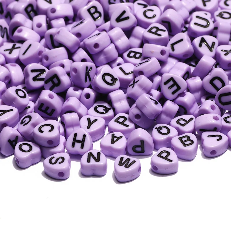 7*4mm Purple Mixed Letter Acrylic Beads Alphabet Loose Spacer Heart Beads For Jewelry Making Diy Handmade Bracelet Necklace