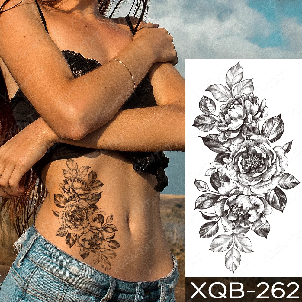 Flower Blooming Waterproof Temporary tatooo Sticker Peony Orchid Lily Rose Beauty Arm tatoo Body Art Fake tatooo Black Man Women