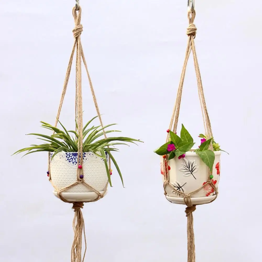 Linen Rope Plants Flowers Pot Hanging Basket Holder Net Garden Balcony Decor