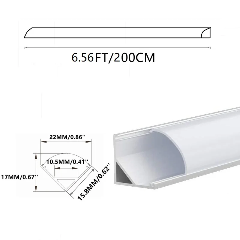 20-Pack 2M 6.56FT LED Strip V Channel Diffuser ,45 Degree Curved Lens Corner Profile 12mm 5050 3528 Tape Light Track Rail Cover