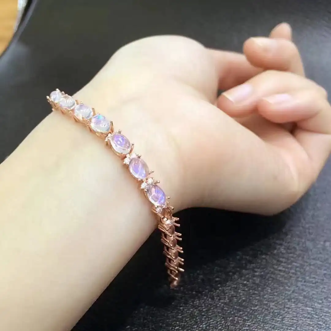 

100% Natural And Real Moonstone bangle Bracelet Solid S925 Sterling Silver For Women Color Fine Jewelry