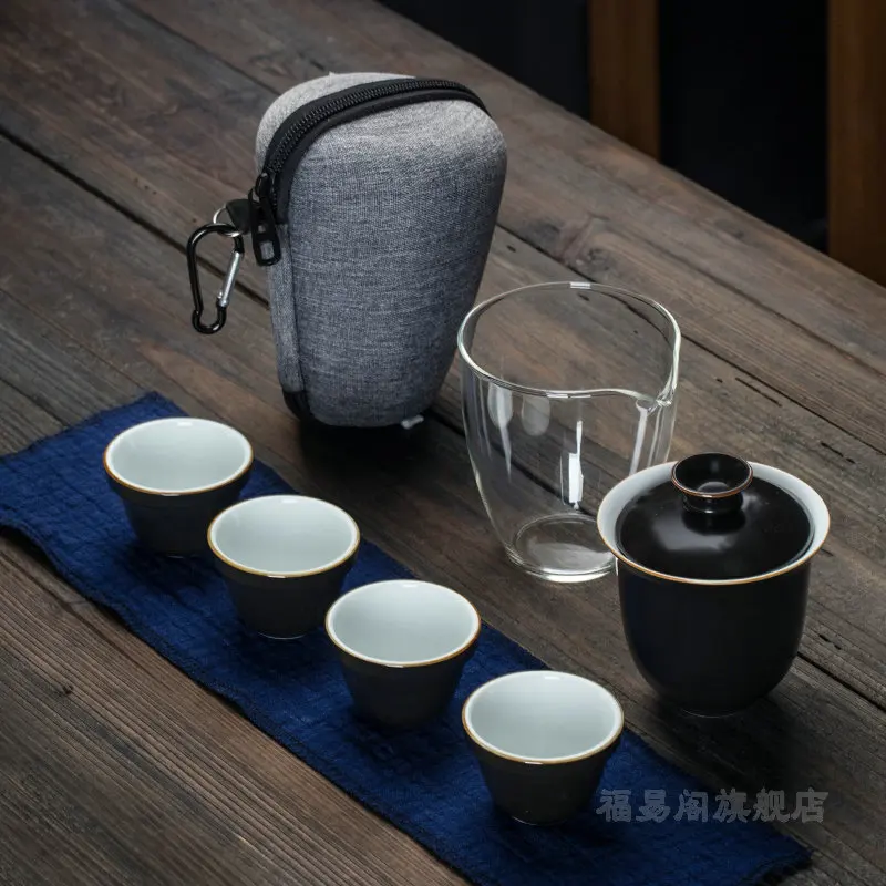 Portable Mini Simple one pot four cups contracted travel tea cup set kung fu tea accesary