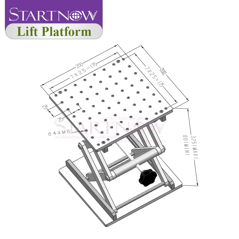 Startnow 200x200 Stainless Steel Lifting Table For Laser Marking Machine Manual Lift Platform Height Adjustable Lift Stand Rack