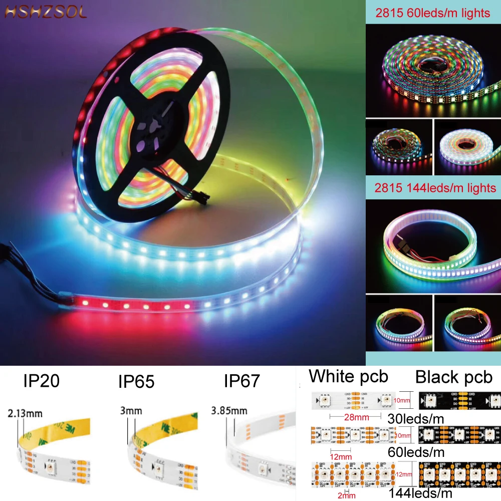 

ws2815 led pixels strip Colorful light magic light DC12V ws2815ic 5050 RGB SMD addressable 30/60/144leds/m Flexible LED strip