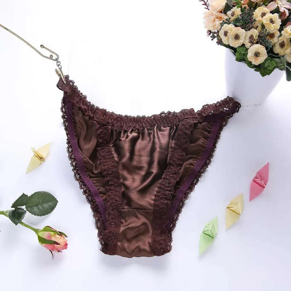 Cuecas de biquíni com cordas confortáveis para mulheres, cuecas 100% seda, lingerie sensual, cuecas sexy