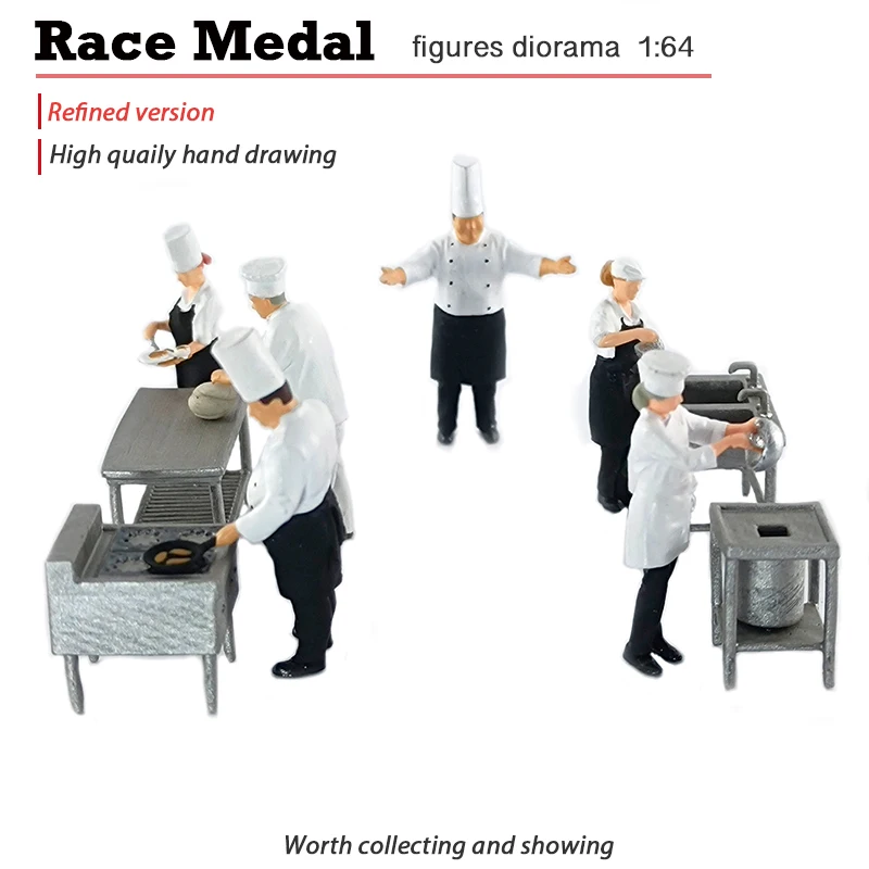 Racemedal Micro 1:64 Shooting Props, Action Figures, Cooking Character, Kitchen Scene, Matching Model, Static Handwork