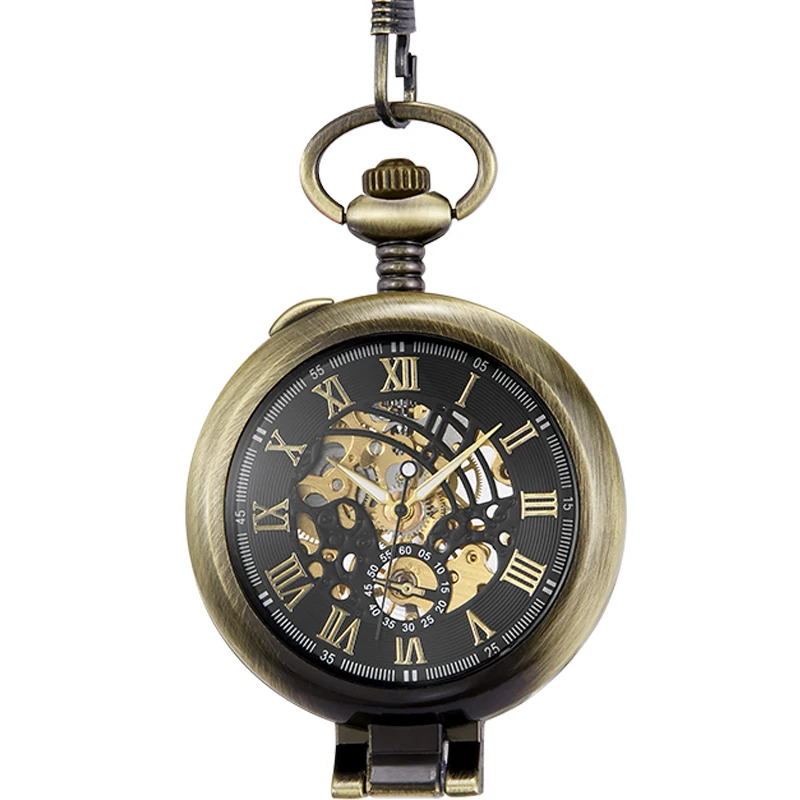 Stand on Table Mechanical Pocket Watch for Men Vintage Skeleton Roman Numeral Reloj Flip Fob Chain Pendant Mechanisch zakhorloge