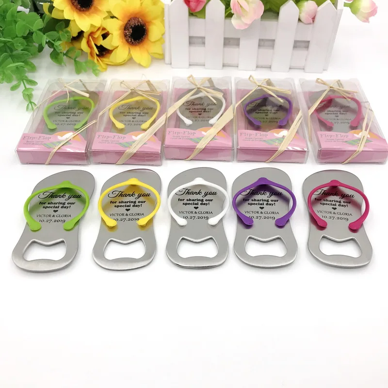 

70PCS Personalization Wedding Favors Custom Printing Flip Flop Bottle Opener in Gift Box Customized Metal Sandal Beer Openers