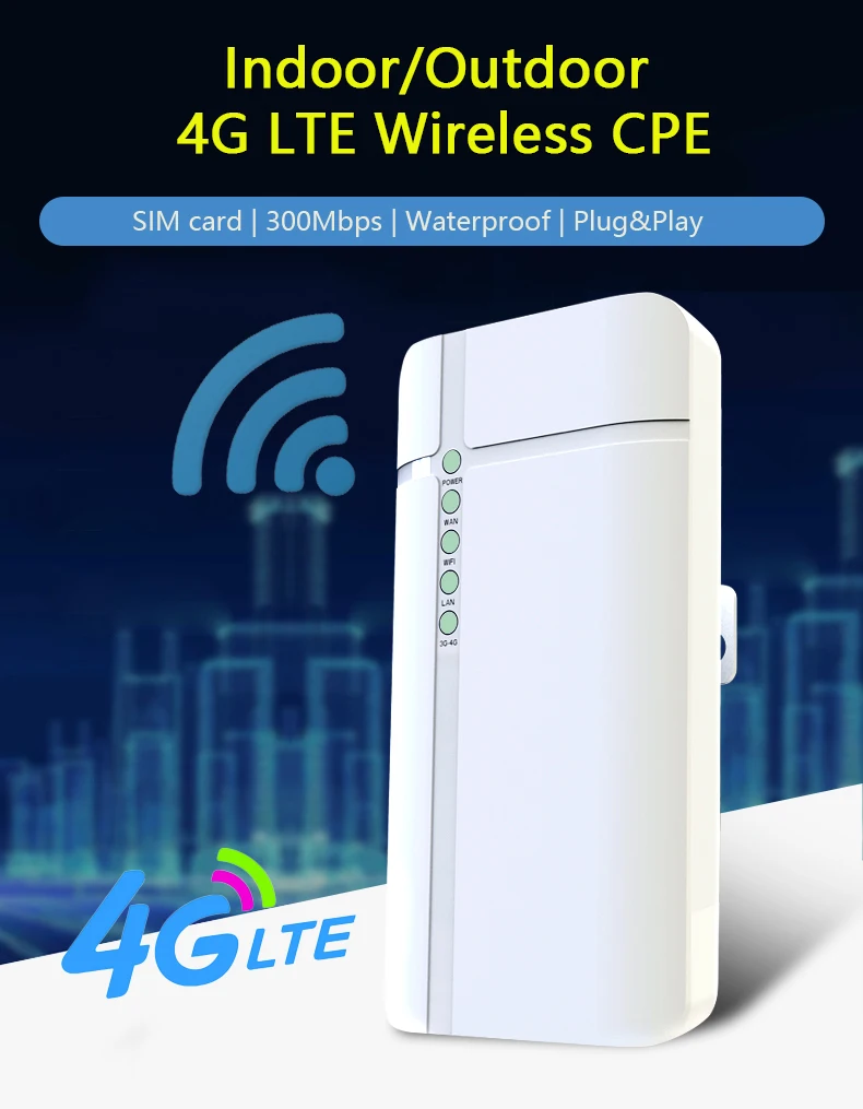 

4G LTE Outdoor Waterproof WiFi Router 300Mbps 2.4G Wireless CPE CAT4 Unlocked Sim Card Slot Hotspot for IP Camera