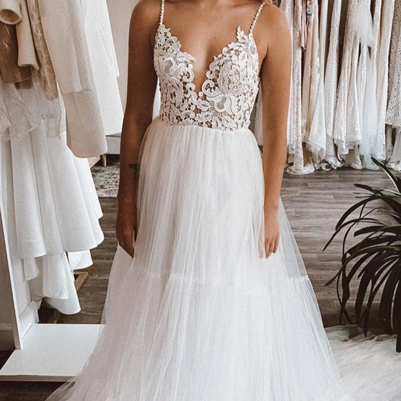 Vestido de novia de tul con escote en forma de corazón, vestido de novia con apliques de encaje y cuentas, sin mangas, espalda descubierta