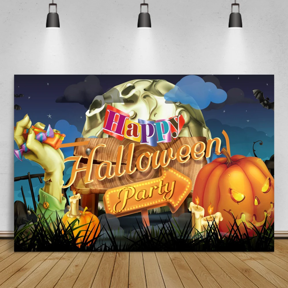 Laeacco 할로윈 배경 사진 영혼 호박 마법사 박쥐 해골 달 어린이 초상화 배경 Photocall 사진 스튜디오