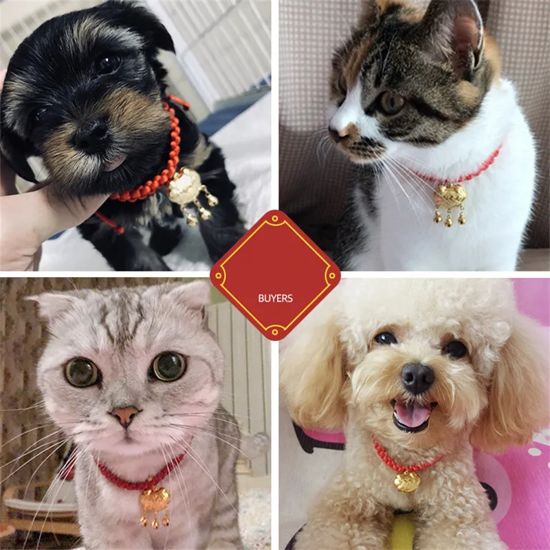 Pet Weave Longevity Golden Lock Necklace Dog Bell New Year Festive Jewelry Adjustable Handmade Cat Collar Pet Accessories