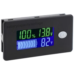 Battery Capacity Monitor,10-100V Battery Meter, 12V 24V 48V Percentage Voltage Fahrenheit Temperature Indicator Meter