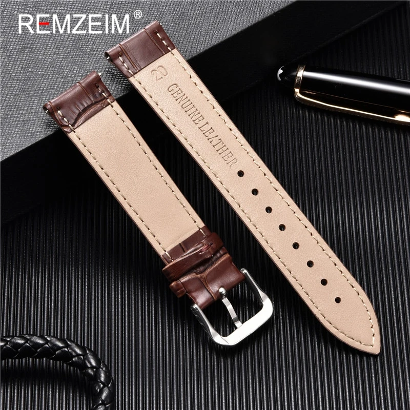 REMZEIM Genuine Leather Watchband 16MM 18MM 20MM 22MM 24MM Calf Leather Watch Band For Women Men Bracelet Accessories Wristband