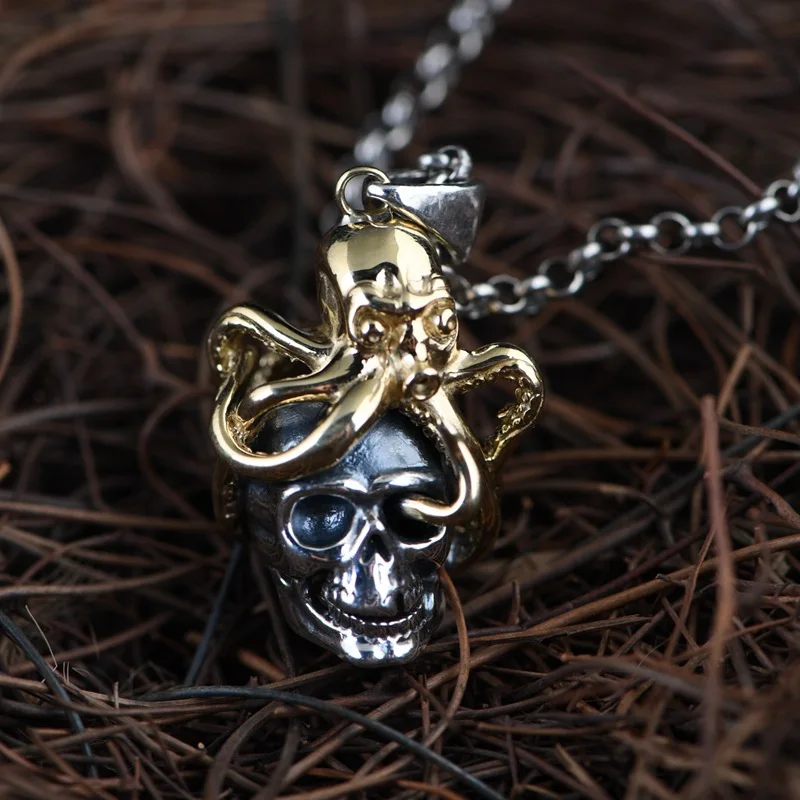 Alloy Octopus Skull Pendant for Men Stainless Steel Link Chain Necklace Biker Punk Jewelry Gift