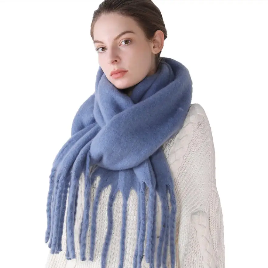 Winter Scarf Women Cashmere Warm Pashmina Solid Foulard Female Scarves Wraps Thick Soft Bufanda Big Tassels Shawl Long Stole