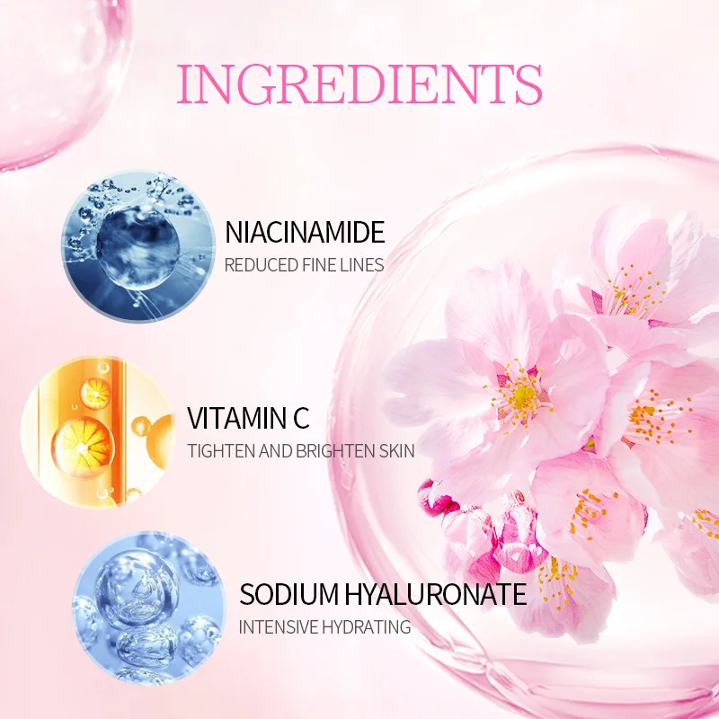 LAIKOU Cherry Blossom Face Cream Hyaluronic Acid Moisturizing Cream Sakura VC Snail Day Serum For Face Skin Care Serum Bio Oi