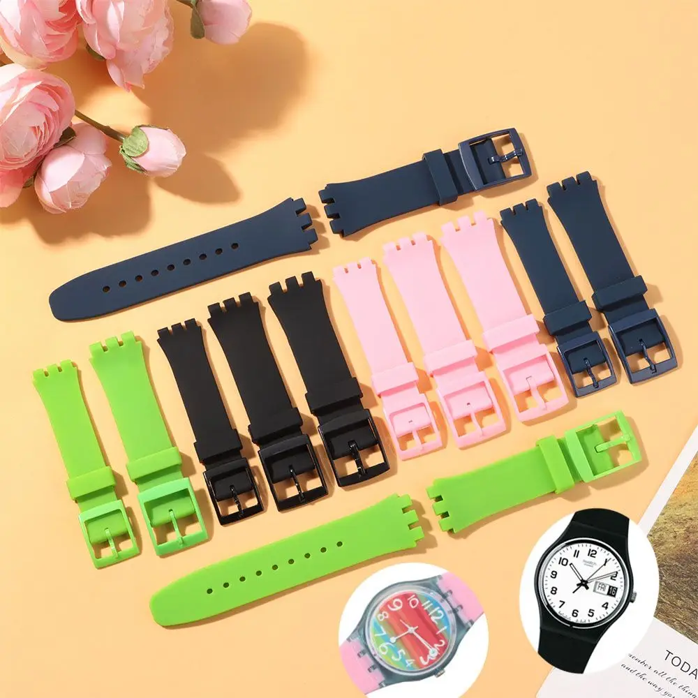 For Swatch Silicone Strap Buckle 17mm19mm 20mm Rubber Strap Men Women Sports Strap Replcement Watch Band Watch Accessory Tool