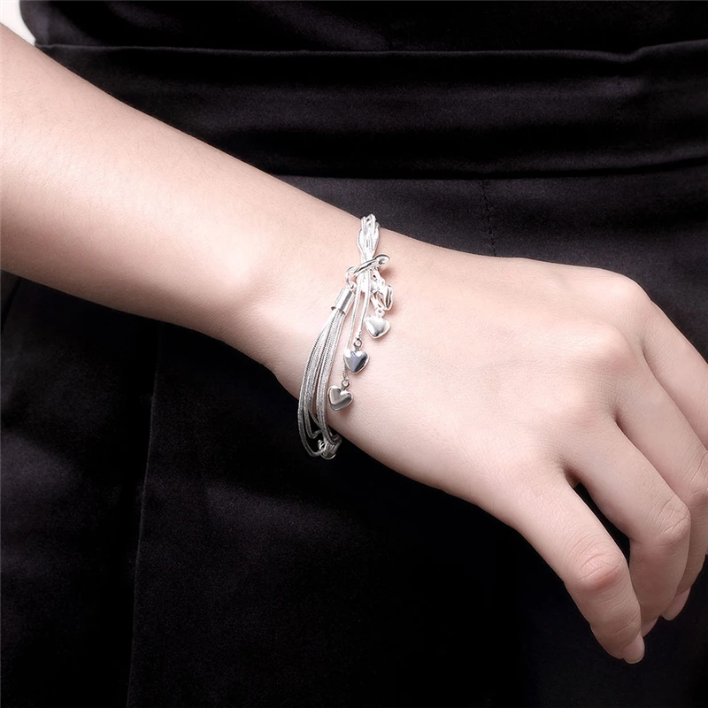 DOTEFFIL Bracciale a catena con serpente a cinque cuori in argento sterling 925 con nappa in oro per gioielli da donna per feste di fidanzamento e matrimonio