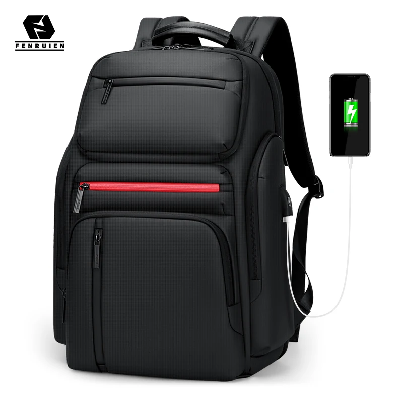 Fenruien-Mochila moderna para hombre de gran capacidad multifunción, bolsa para ordenador portátil con puerto de carga USB, mochila escolar para