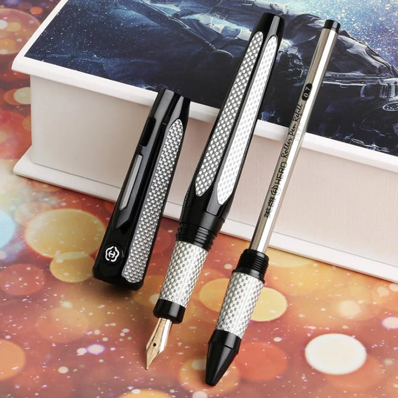 

HERO H712 SPACE 10K Gold Nib Fountain Pen Roller Ball Pen Set W/Refill Two-Head Office School Writing Tool Accessory Gift Box