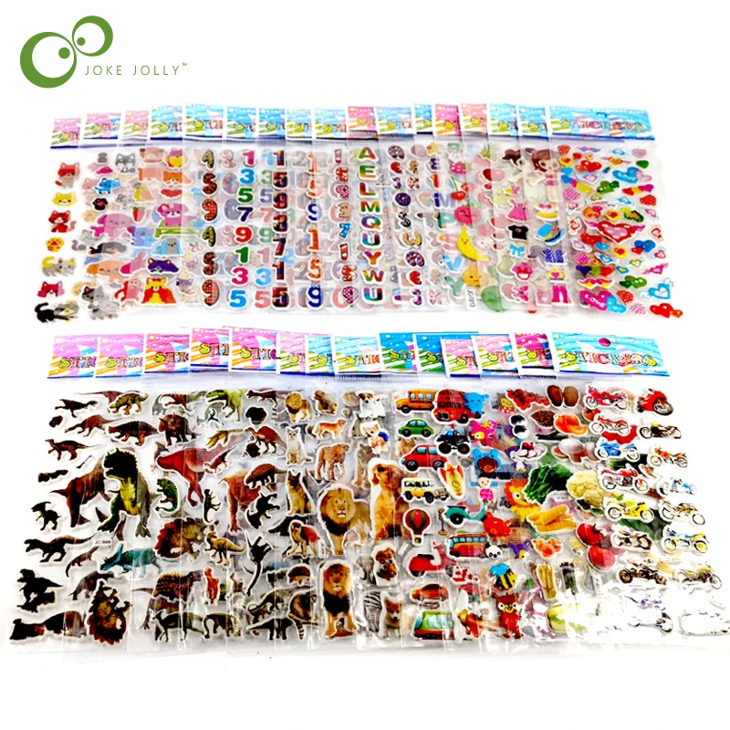 25 Sheets 3D Cartoon Stickers Waterproof Bubble PVC DIY Sticker Princess Car Girls Boys Kids Children Gifts GYH