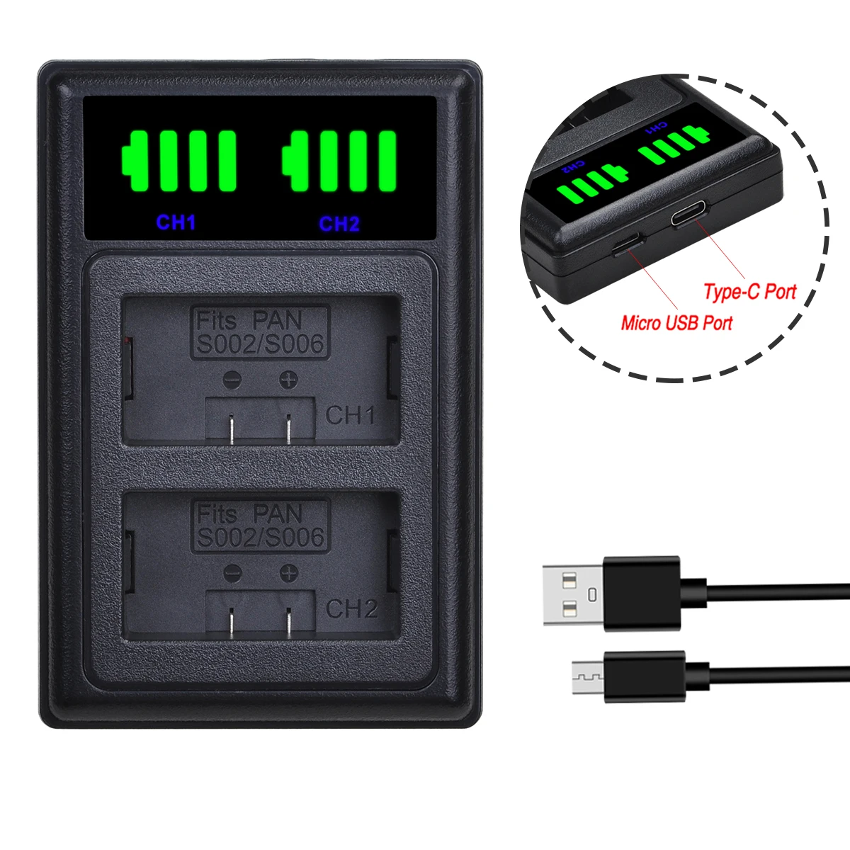 1700mAh CGA-S002E CGA-S002 DMW-BM7 Battery + Type-c Charger for Panasonic Lumix DMC FZ10 FZ1 FZ2 FZ3 FZ4 FZ5 FZ15 FZ20