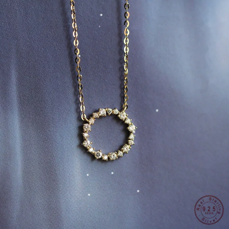 

925 Sterling Silver 14K Gold Plating Pavé Crystal Round Star Same Style Necklace Women Fashion Party Jewelry Accessories