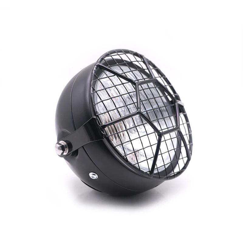 Retro 35W Motorcycle Front Headlight Black Metal Grid Lamp Classic Round HeadLamp for Honda CB100 CB125S GN125 CG125