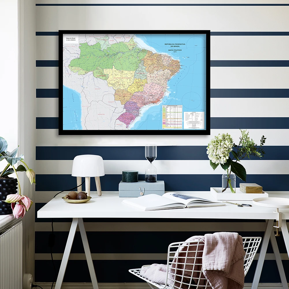 Póster de pared con mapa de Brasil en portugués, lienzo de pintura para sala de estar, decoración del hogar, suministros escolares, 90x60 Cm