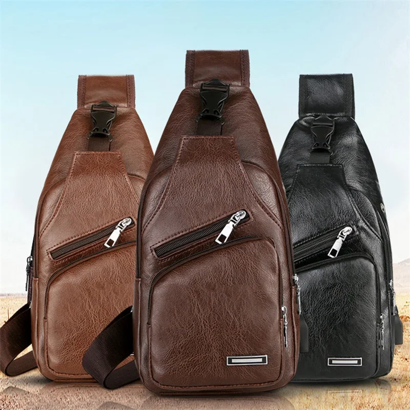 Men's Crossbody Bags Men's USB Chest Bag Designer Messenger bag Leather Shoulder Bags Diagonal Package  new Back Pack Travel