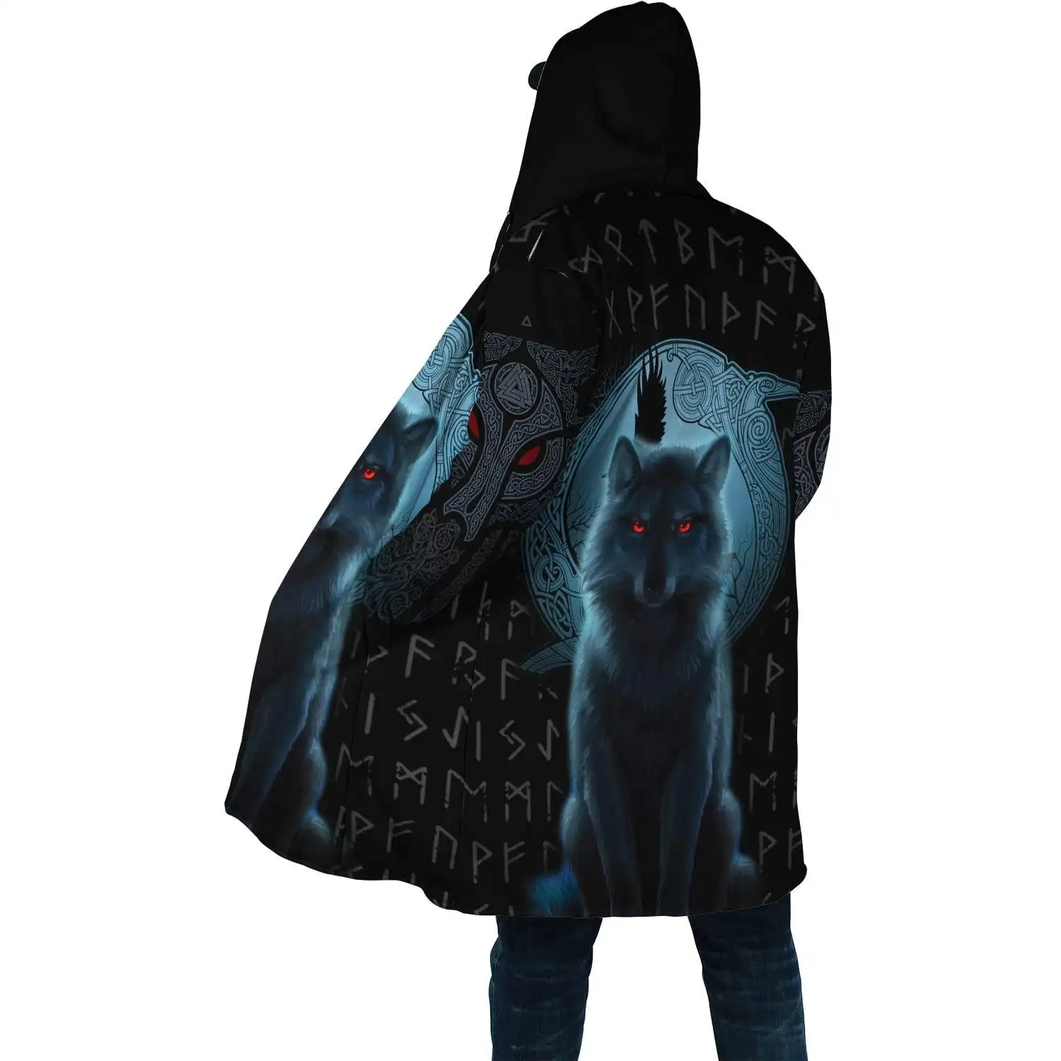 2023 Winter Mens Hooded cloak Fenrir Wolf Tattoo 3D Printing Fleece wind breaker Unisex Casual Thick Warm Hood cloak PF15