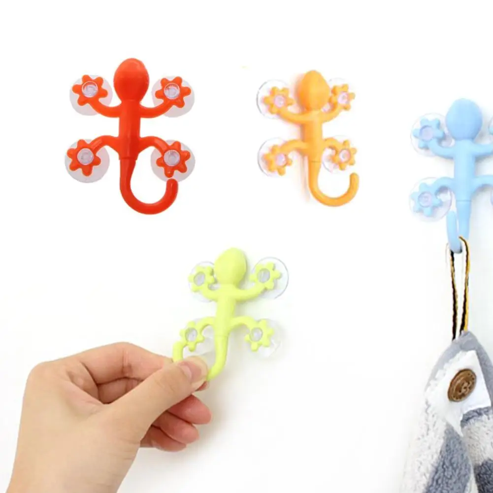 Wall Hook Hanger Gecko Hook with 4 Suction Cup Super Suction Cartoon Hook for Kitchen Bathroom Household Decoration