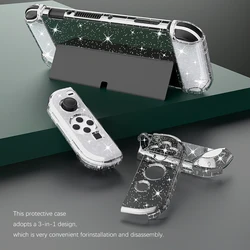 Flip Glitter Clear Case for Nintendo Switch OLED Protective Accessories Set Flash Cover For Switch OLED Hard Shell Film Glass