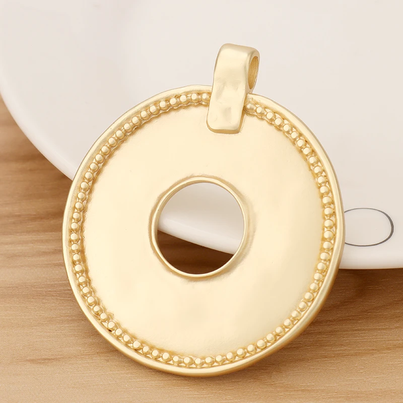 2 Pieces Matte Gold Color Large Open Hollow Round Circle Charms Pendants Boho for Necklace Jewellery Making 64x55mm