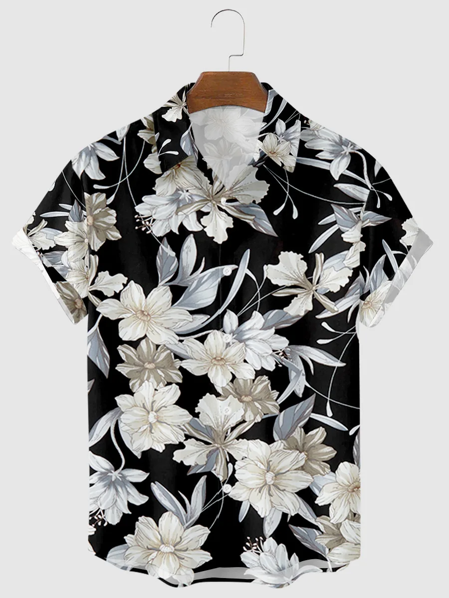 

New Flower Pattern Creative 3D Digital Printing Summer Break Loose Short-sleeved Shirt Men's