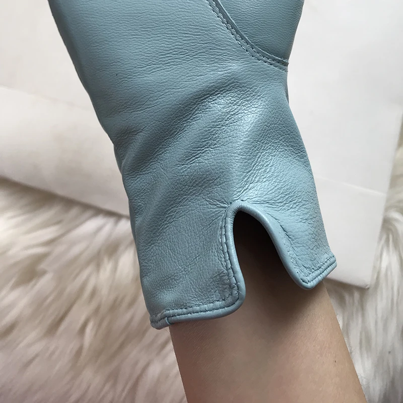 Genuine Leather Gloves 24cm Women Light Blue Thin Rayon Lining Straight Edition Style Men Pure Sheepskin Glove Color Driving