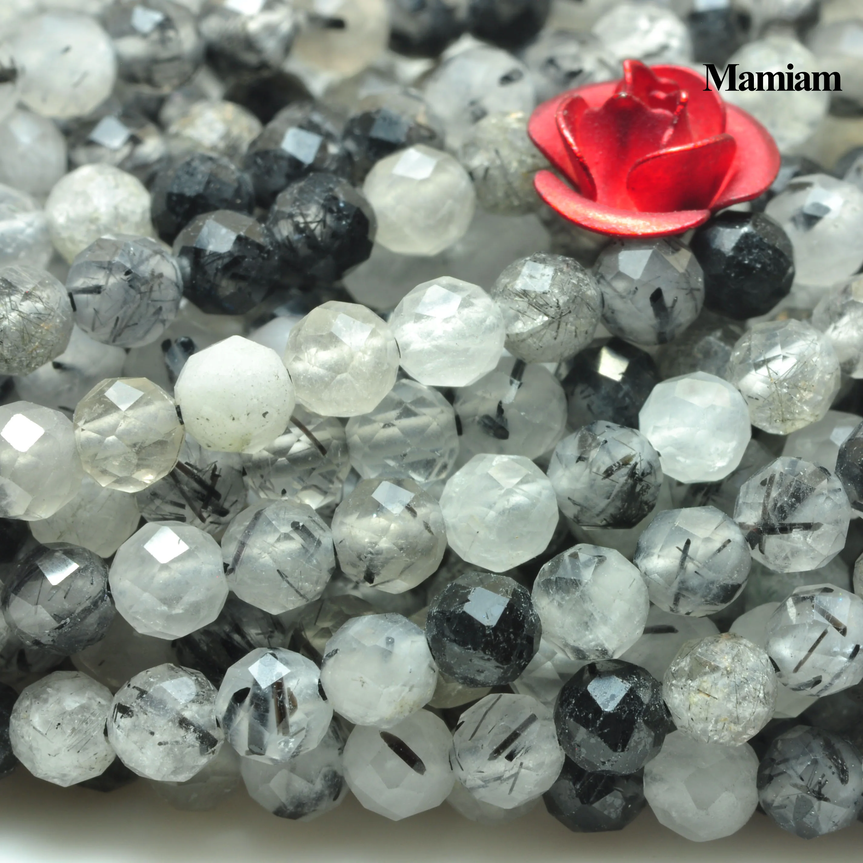 

Mamiam Natural Black Rutilated Quartz Faceted Round Beads 3mm Smooth Loose Gemstone Diy Bracelet Necklace Jewelry Making Design