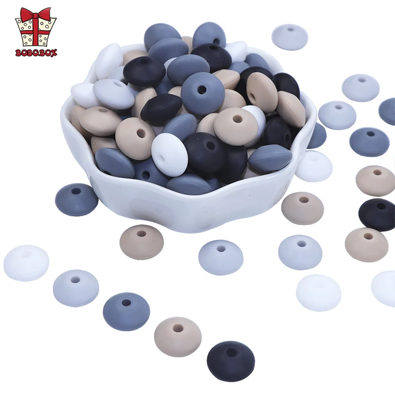 BOBO.BOX Lentil Silicone Teether 12mm 50pcs Silicone Beads DIY Bead Teething Nursing Necklace Food Grade Silicone Abacus Beads