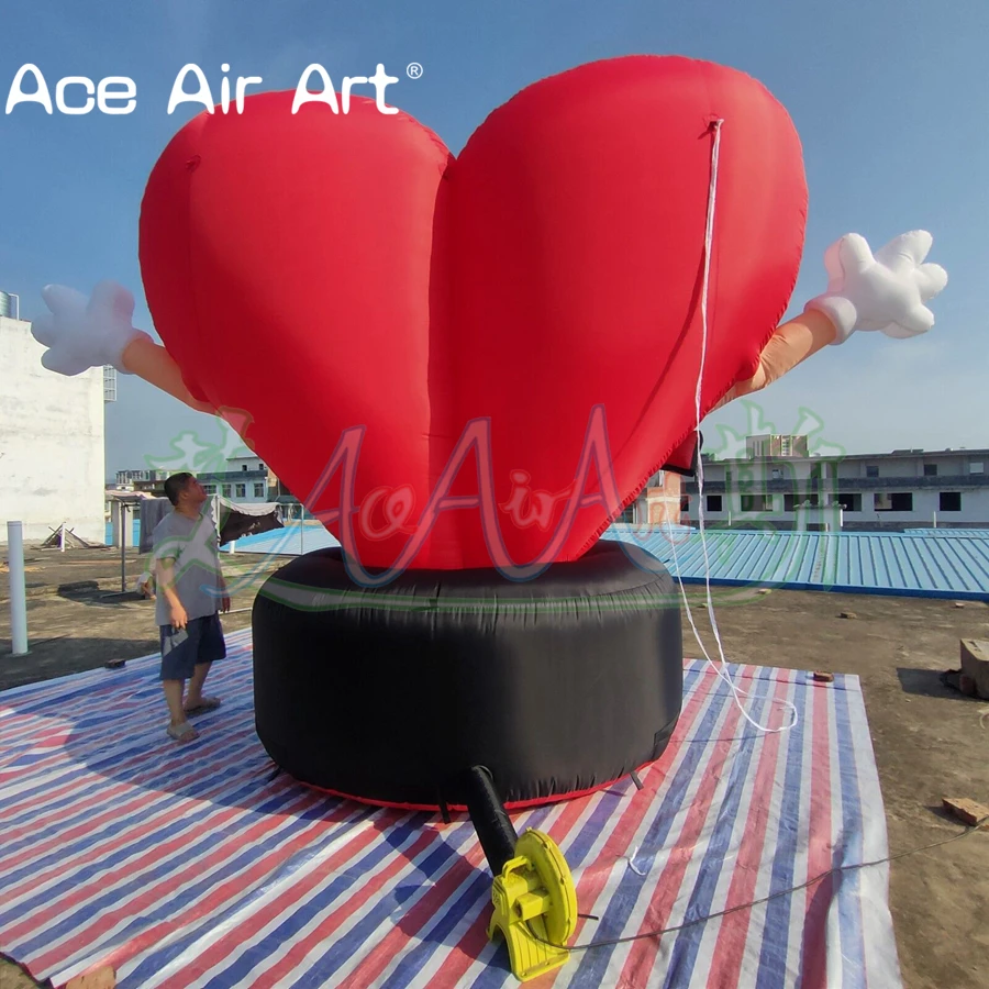 Cute Inflatable Heart Cartoon With Black Base For Valentine's Day/Party Decoration Made By Ace Air Art