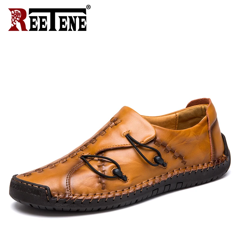 REETENE Big Size 38-48 Loafers For Men Quality Men's Casual Shoes Leather Men Driving Loafers Comfort Breathable Loafers Male