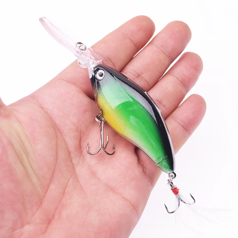 1Pcs Long Tongue Crank Fishing Lure 11cm 16.5g Deep Diving Minnow Hard Bait With Feather Hooks Crankbait Pesca Fishing Tackle