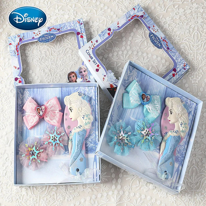 Frozen Comb Set For Girls Elsa Princess Bow Hairpin Headwear Kids Rubber Band Birthday Gift Toys Disney