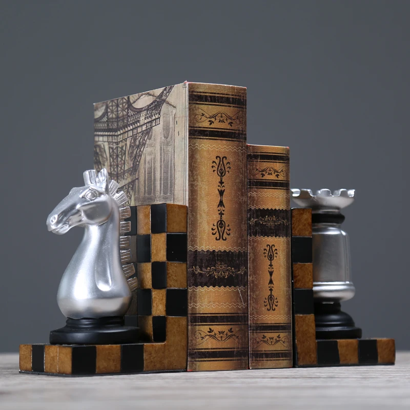 Chess Bookends, Classic Decorative Resin Book Shelf Organizers Book Stopper (Chess Piece)