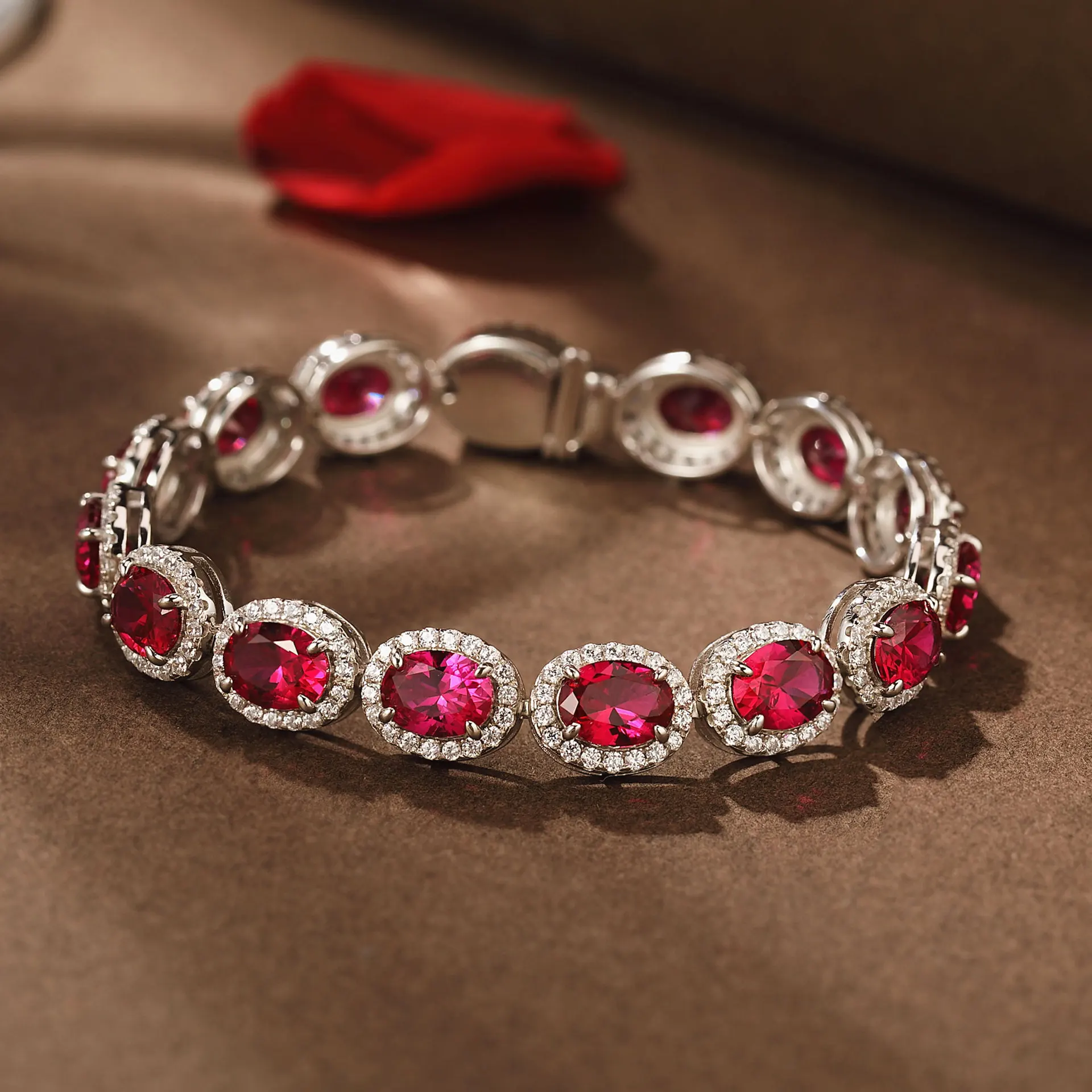 Antique Ruby Diamond Bracelet 100% 925 Sterling Silver Party Wedding bracelets Bangle for women Bridal Charm Fine Jewerly