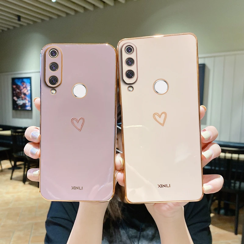 Square Mirror Plating Love Heart Phone Case On For Huawei P20 P30 Pro P40 P 30 40 Lite P30Lite P30pro P20Lite Mirror Cover